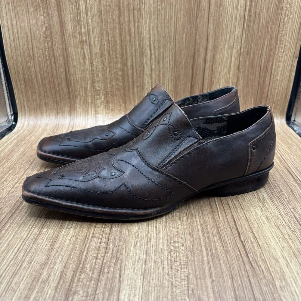 Lounge Mark Nason Rock Lives Brown Leather Mens 11.5 Cross Studs Loafers Shoes‎